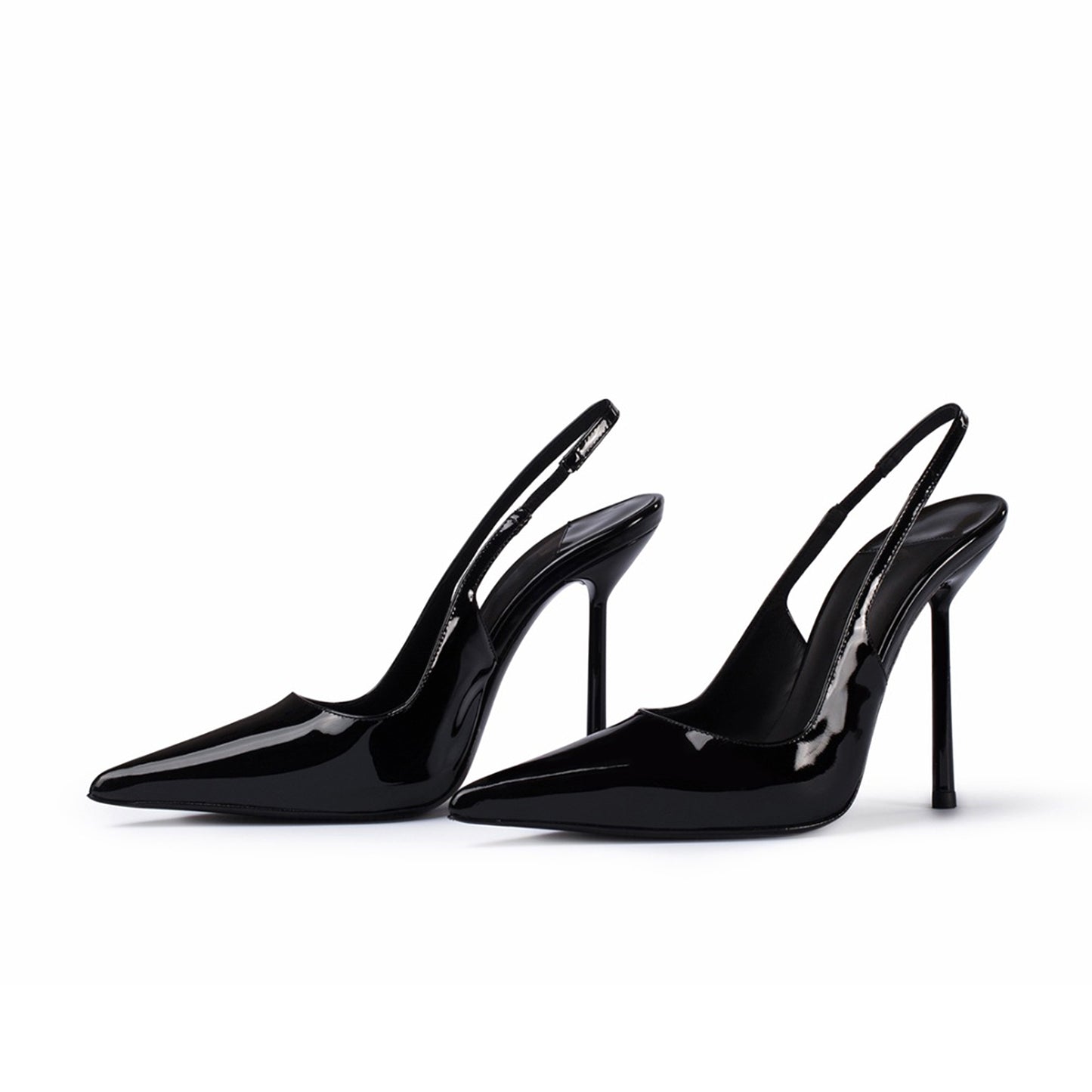 Patent Black Pointed-Toe Sleek Slingback High Heels