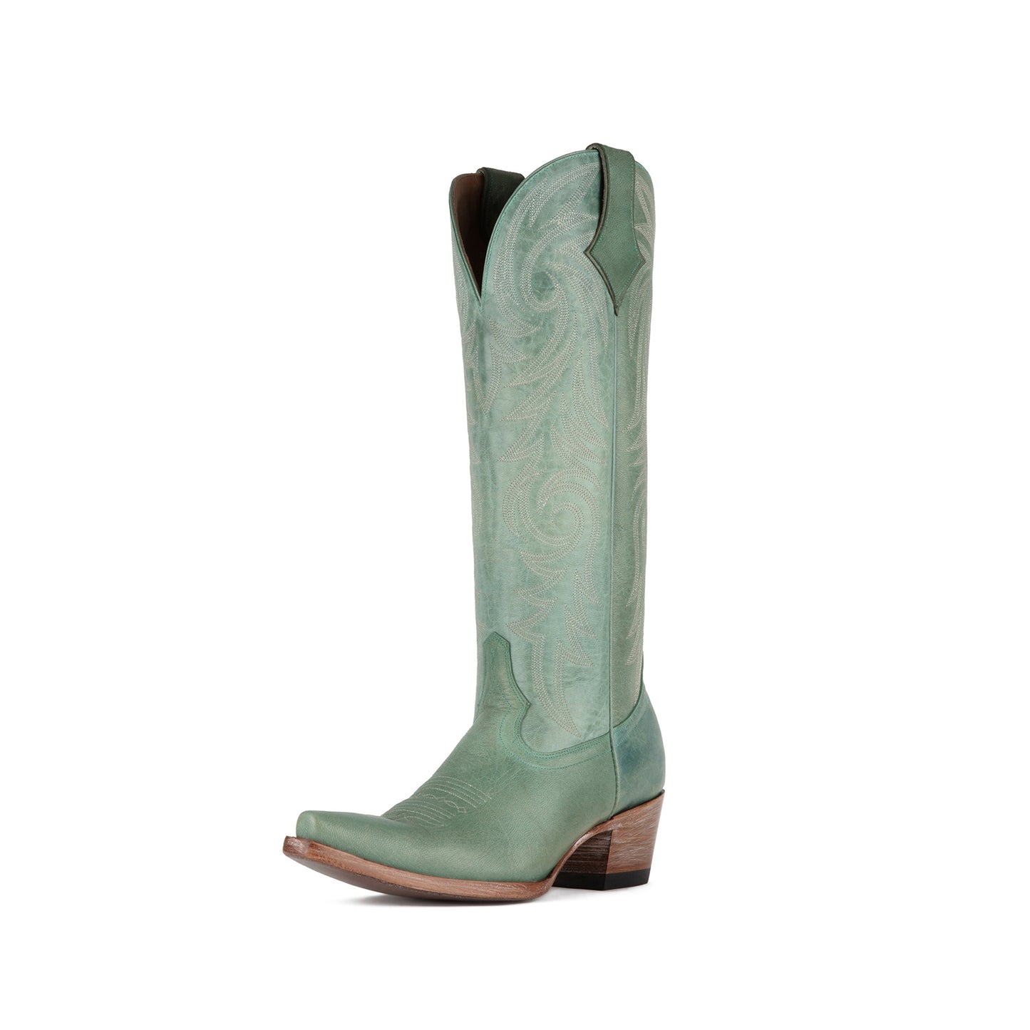 Aqua Snip-Toe Western Embroidery Classic Wide Calf Knee High Cowgirl Boots
