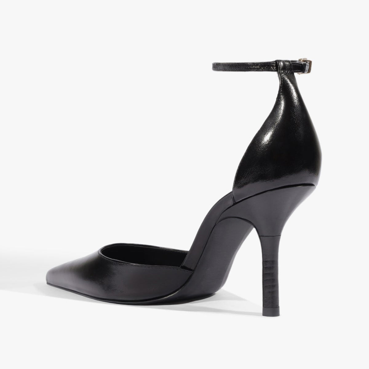 Black Vegan Leather Pointed-Toe Chic Ankle Strap Slip-On High Heels