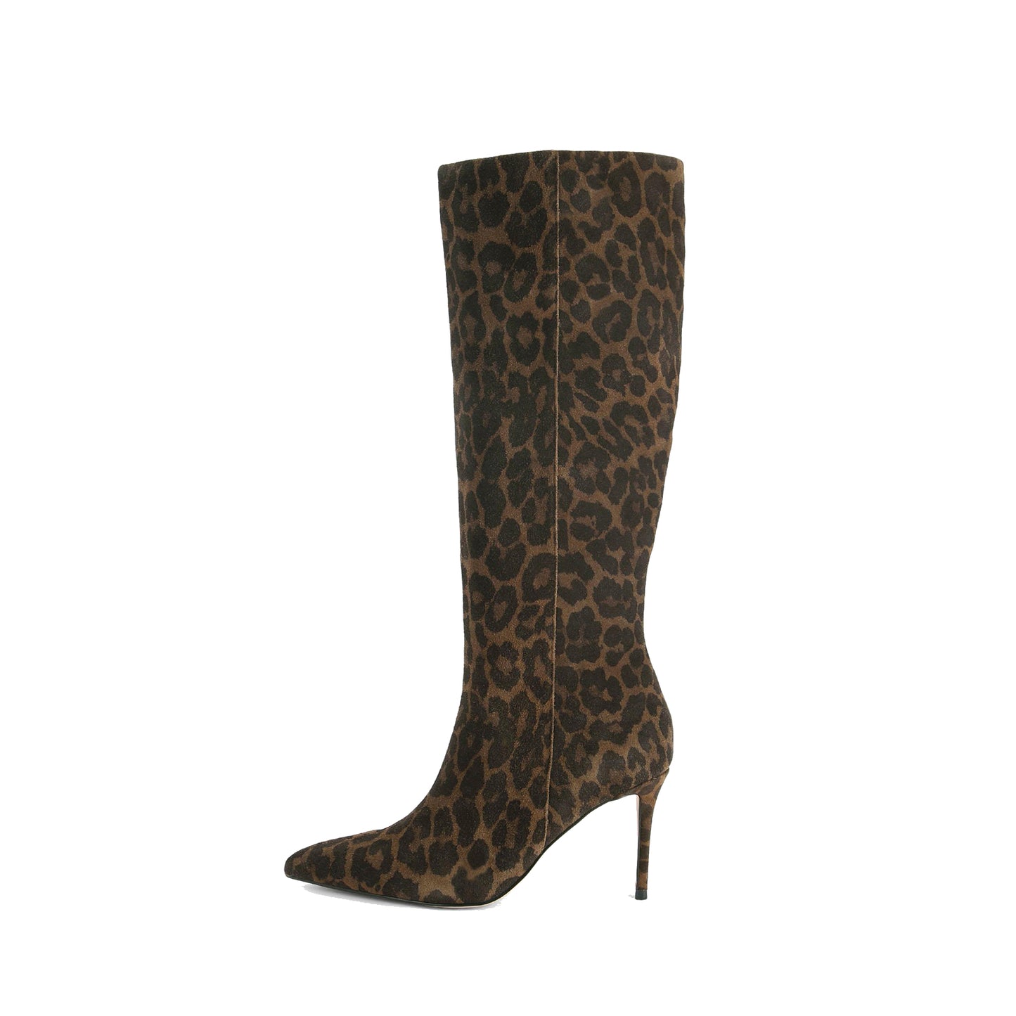 Leopard Print Pointed-Toe Stylish Simple Full-Zip Knee High Stiletto Boots