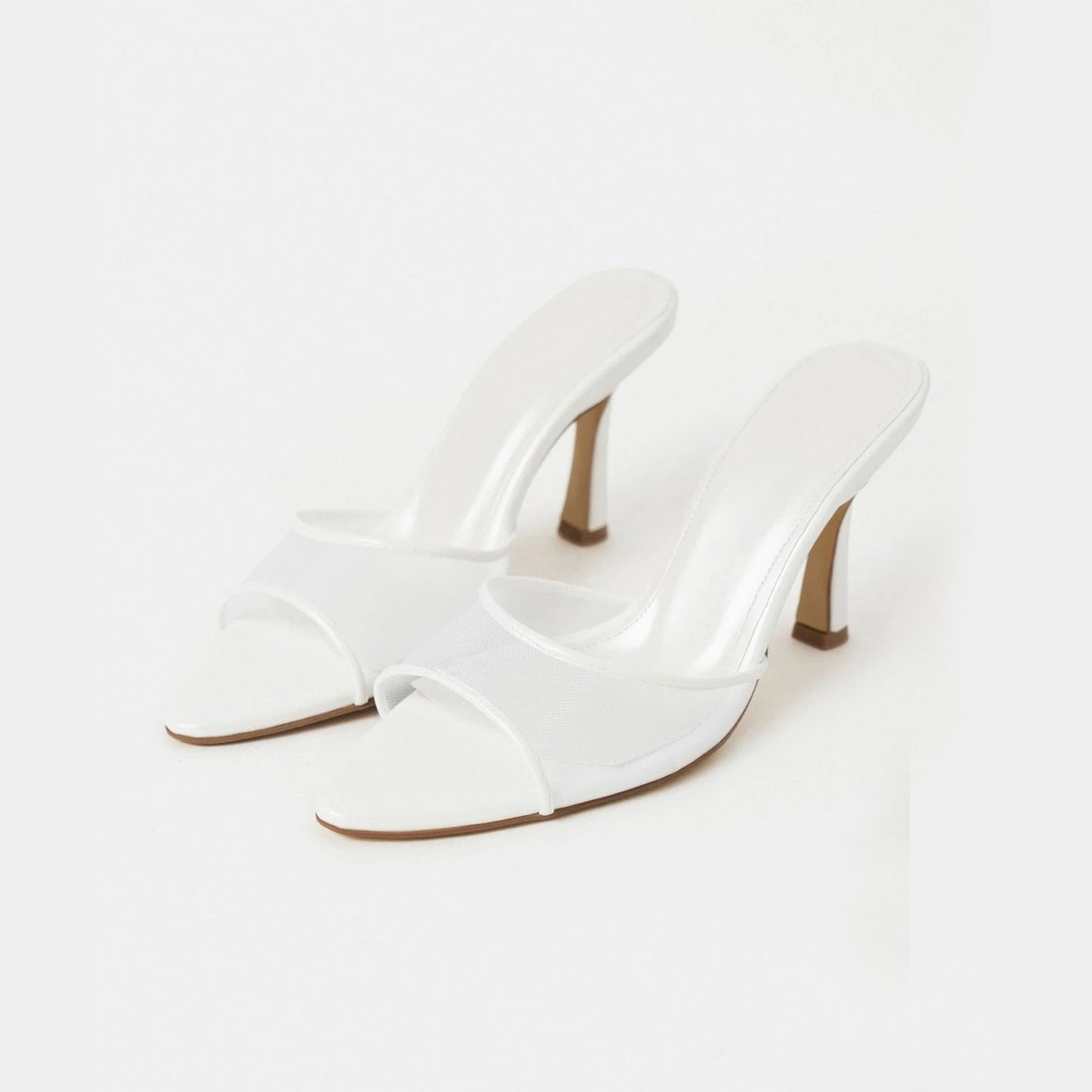White Mesh And Vegan Leather Pointed-Toe Backless Classic High Heels