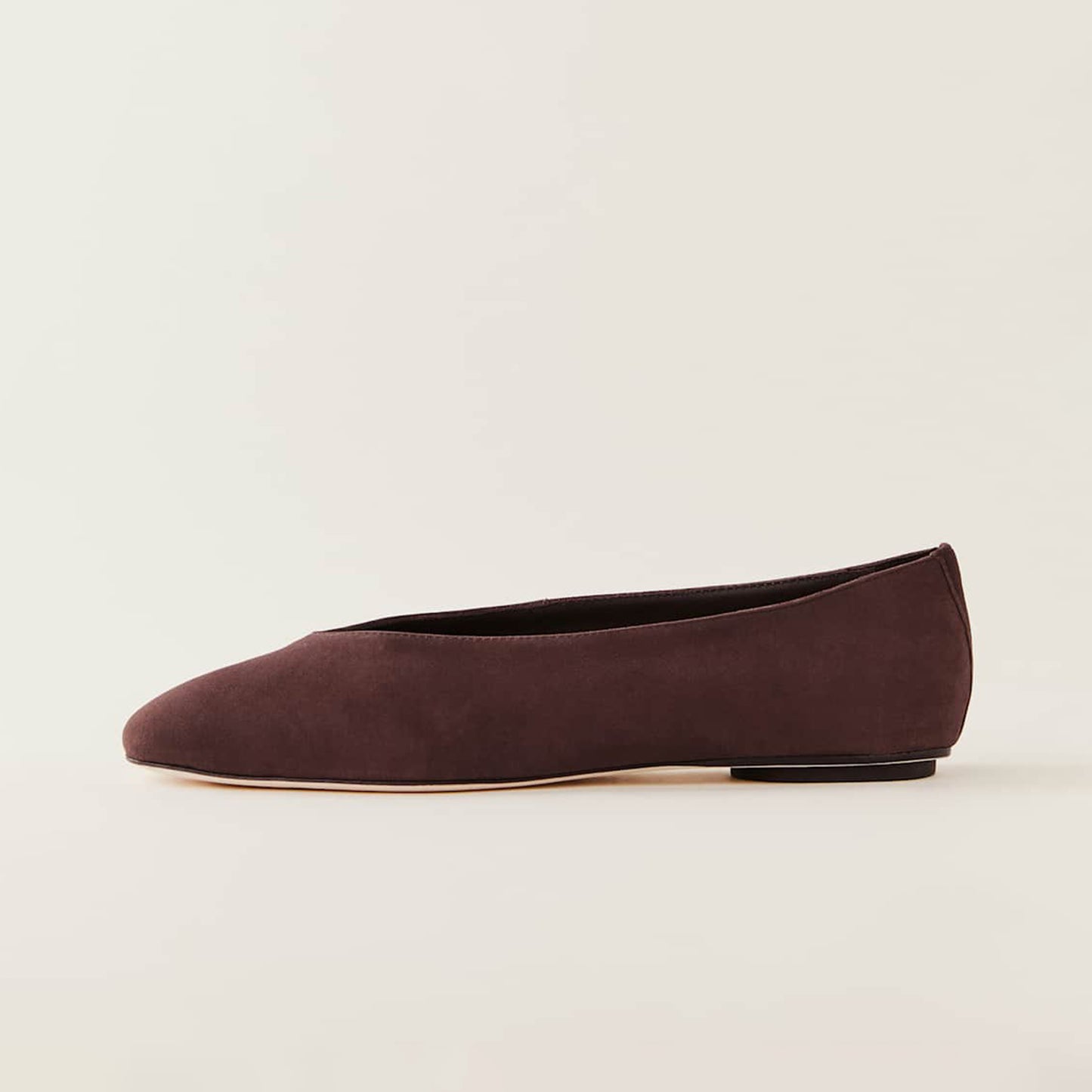 Coffee Faux Suede Square-Toe Classic Ballet Slip-On Flats