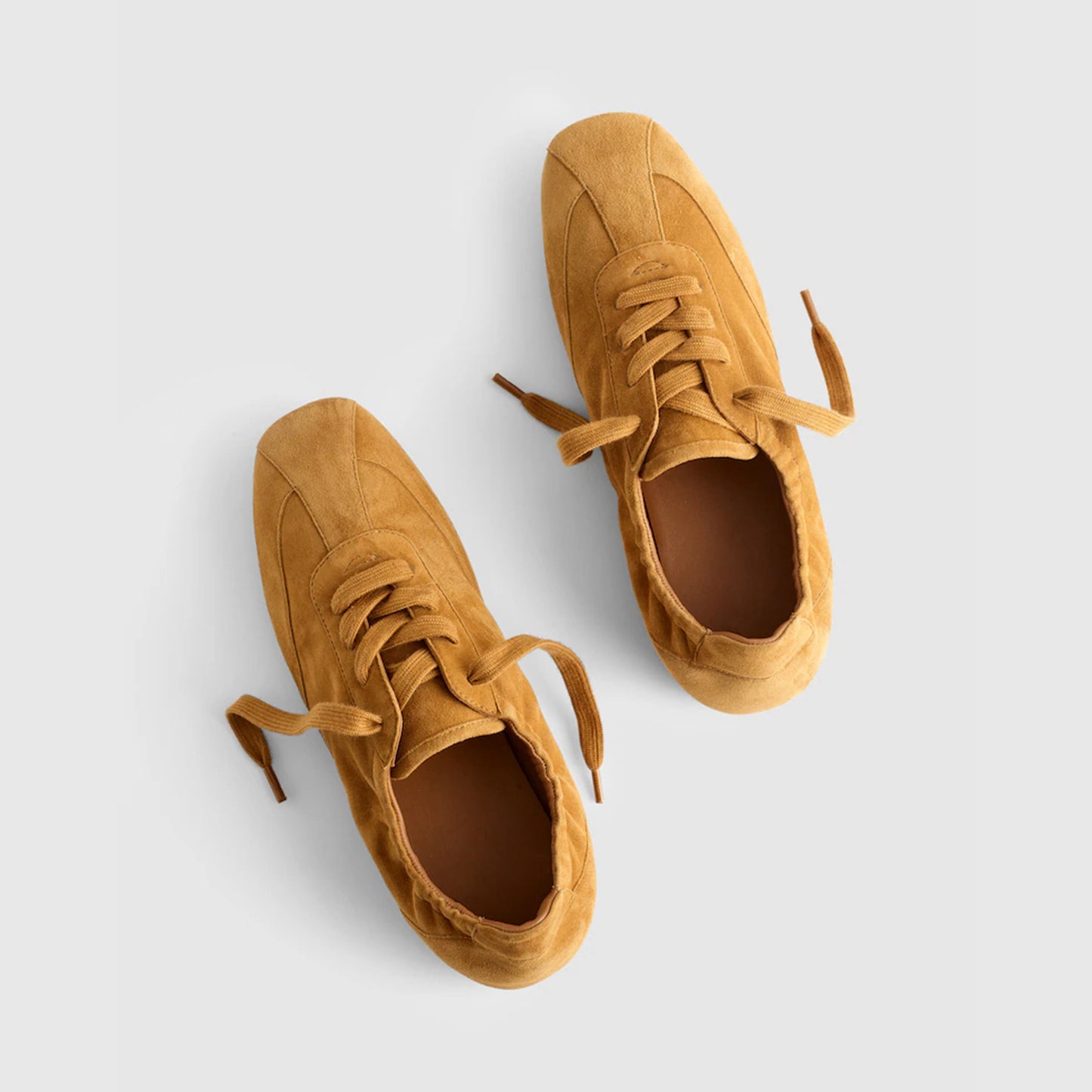 Sand Cow Suede Square-Toe Lace-Up Ballet Sneakers