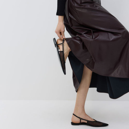 Black Mesh Pointed-Toe Simple Slingback Flats