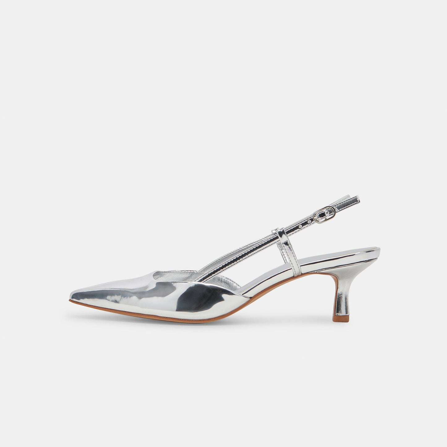 Metallic Silver Pointed-Toe Classic Slip-On Slingback Kitten Heels