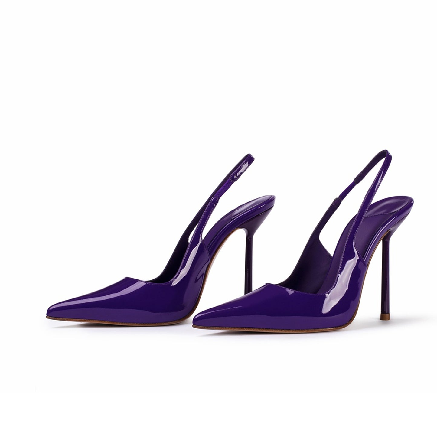Patent Purple Pointed-Toe Sleek Slingback High Heels