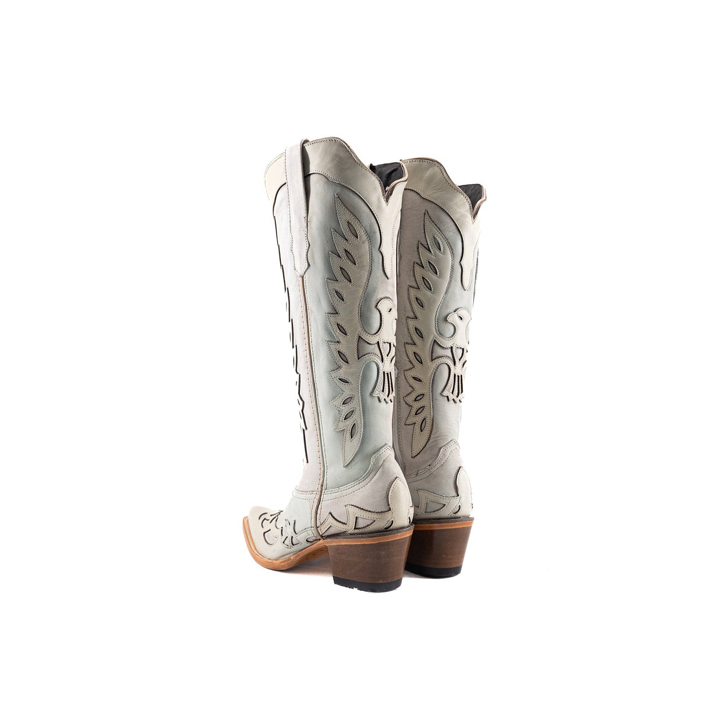 Bone Snip-Toe Eagle Applique Half-Zip Knee High Cowgirl Boots