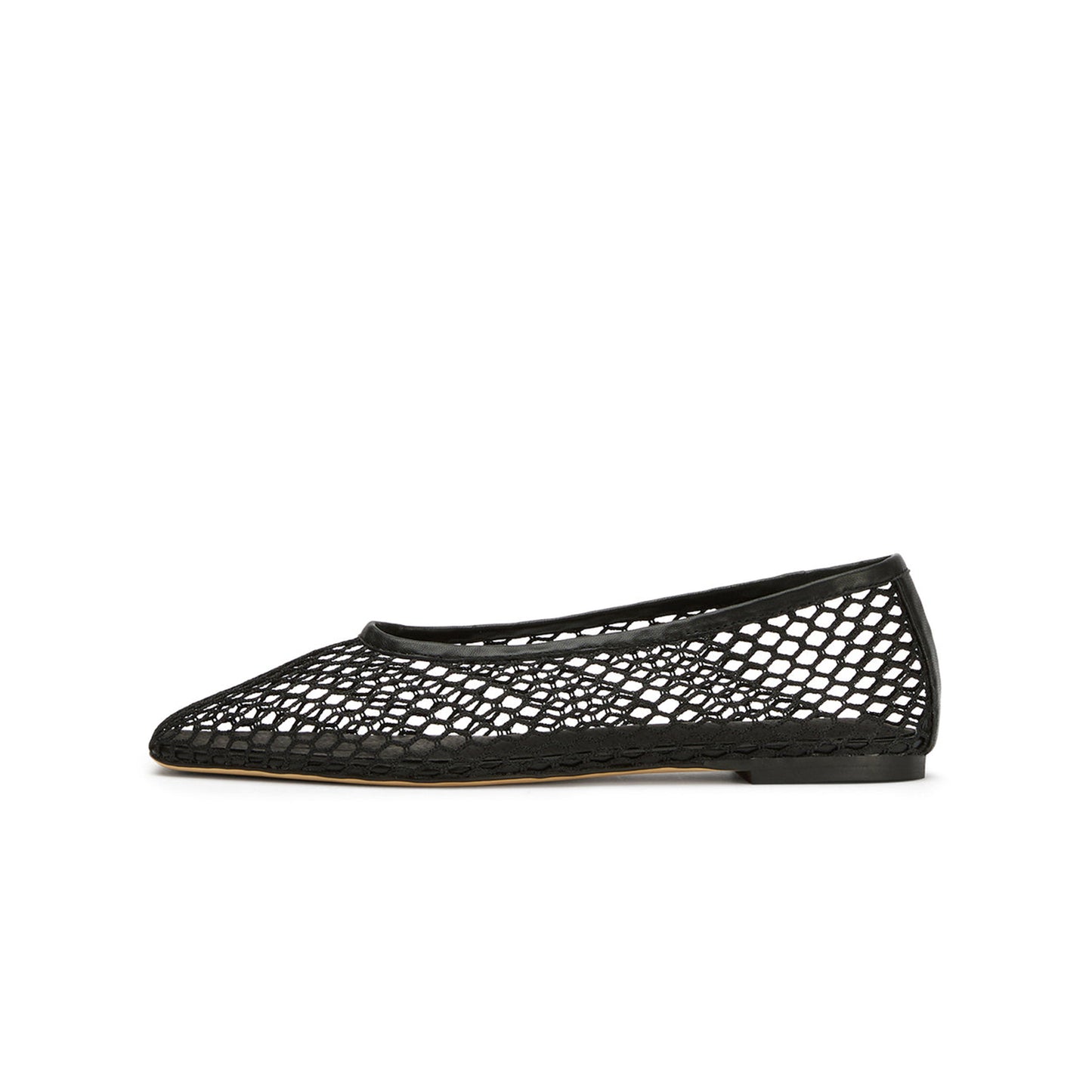 Black Mesh Vegan Leather Square-Toe Ballet Flats