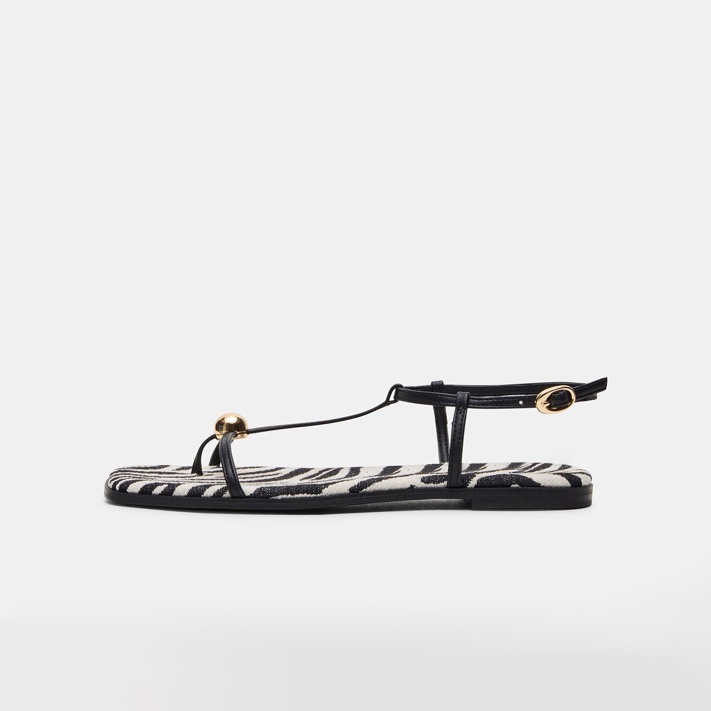 Zebra Pattern Square-Toe Strappy Ankle Strap Sandals Flats