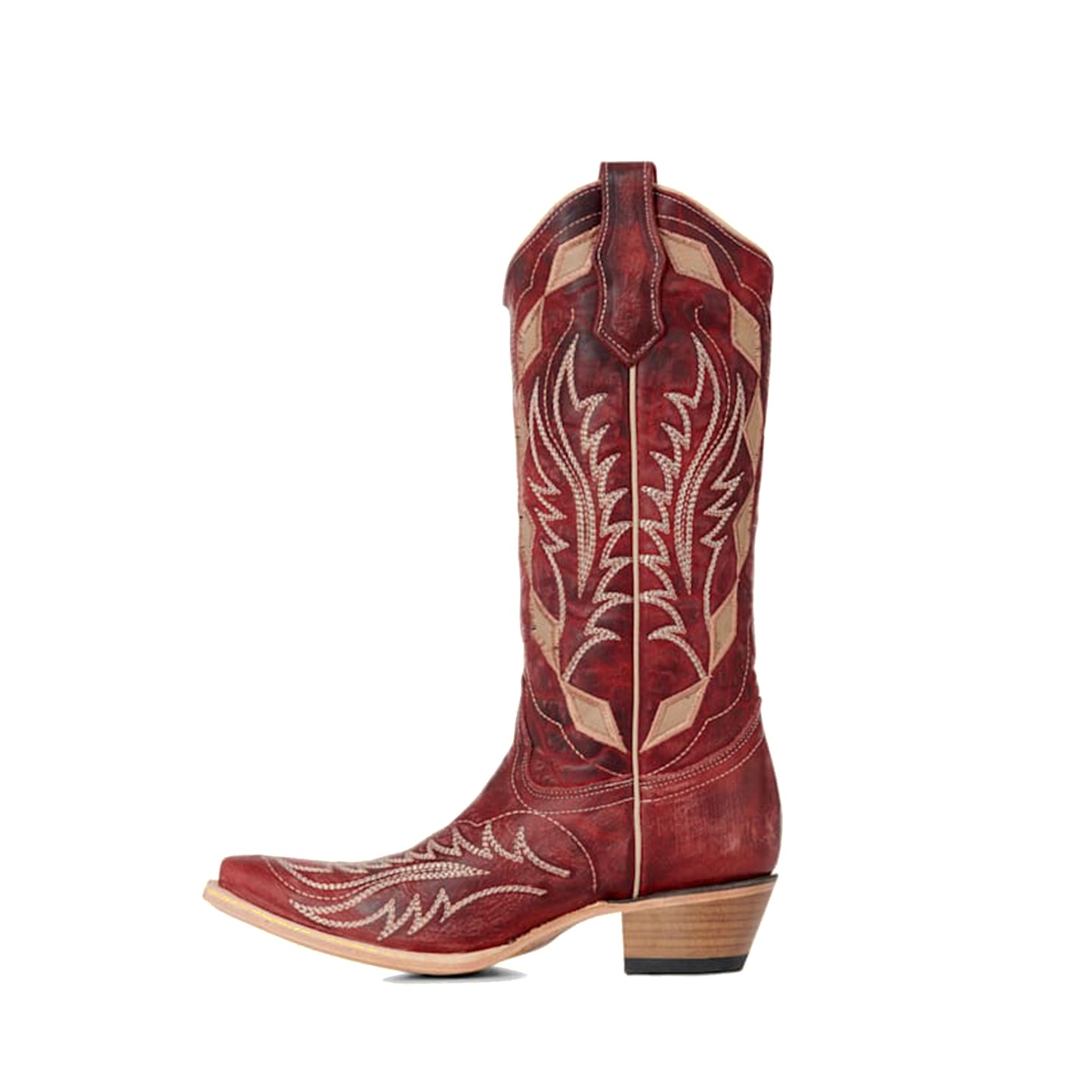 Dark Red Snip-Toe Embroidery And Inlay Mid Calf Cowgirl Boots