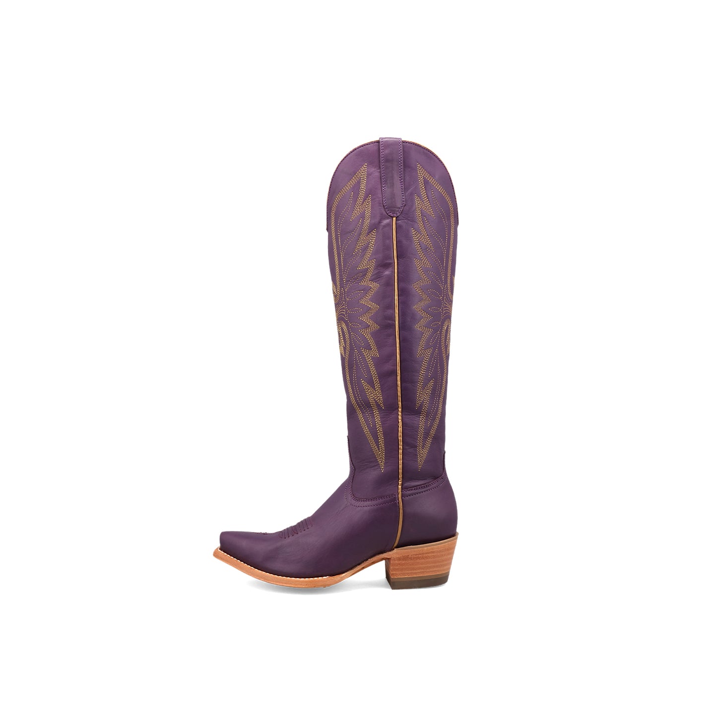 Purple Snip-Toe Gold Embroidery Half-Zip Knee High Cowgirl Boots