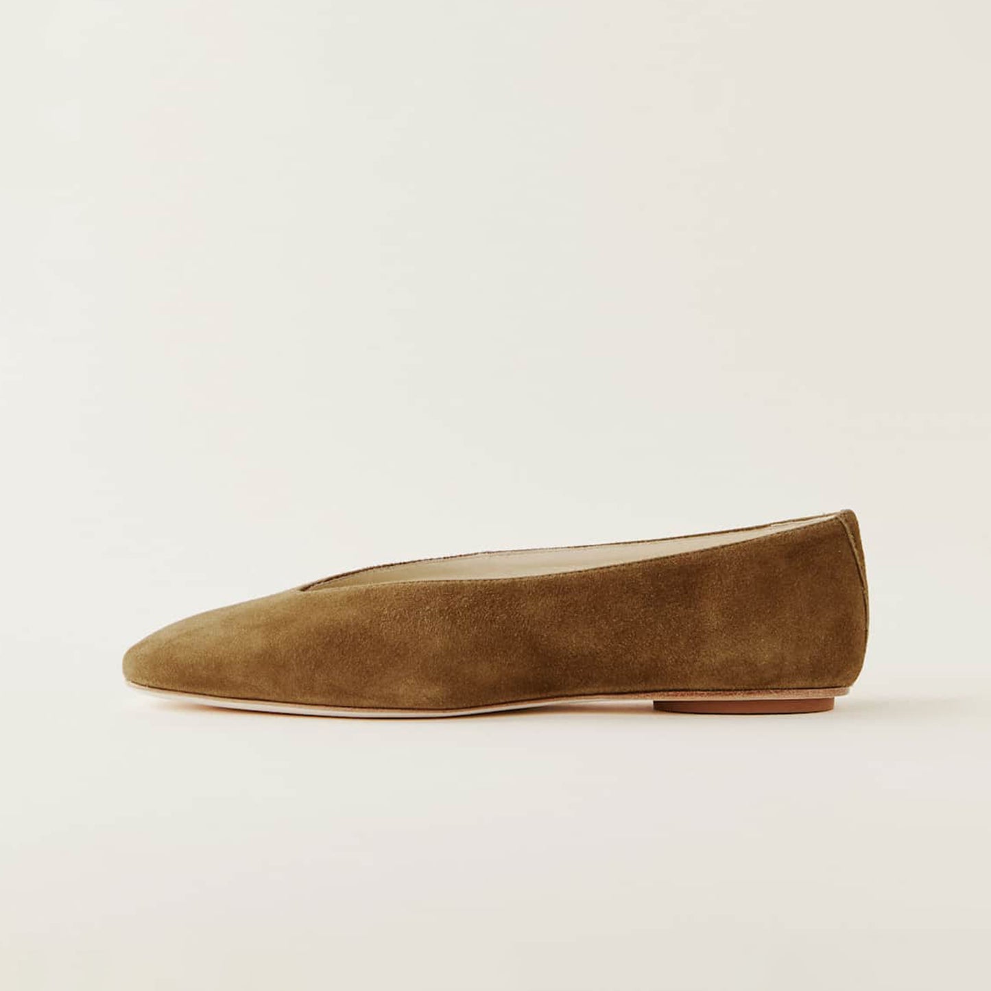 Tan Faux Suede Square-Toe Classic Ballet Slip-On Flats