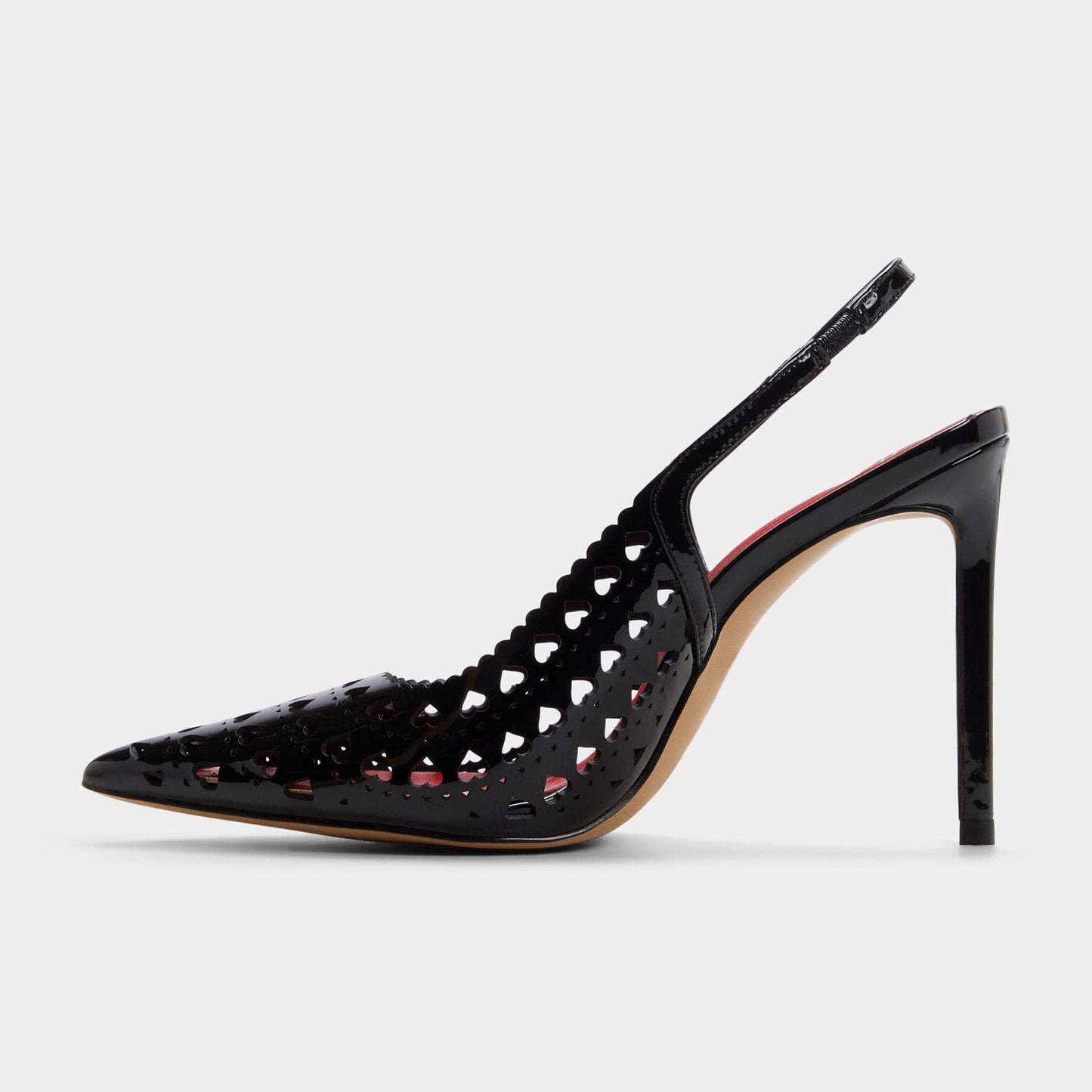 Patent Black Pointed-Toe Full Heart Cutout Slingback High Heels