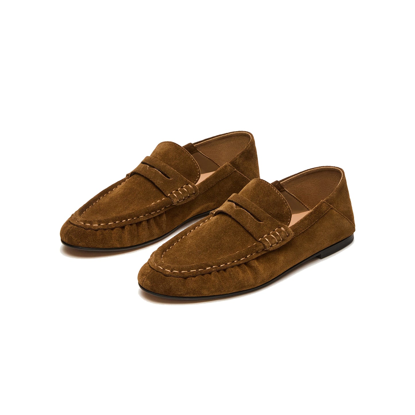 Taupe Faux Suede Round-Toe Classic Loafers Flats