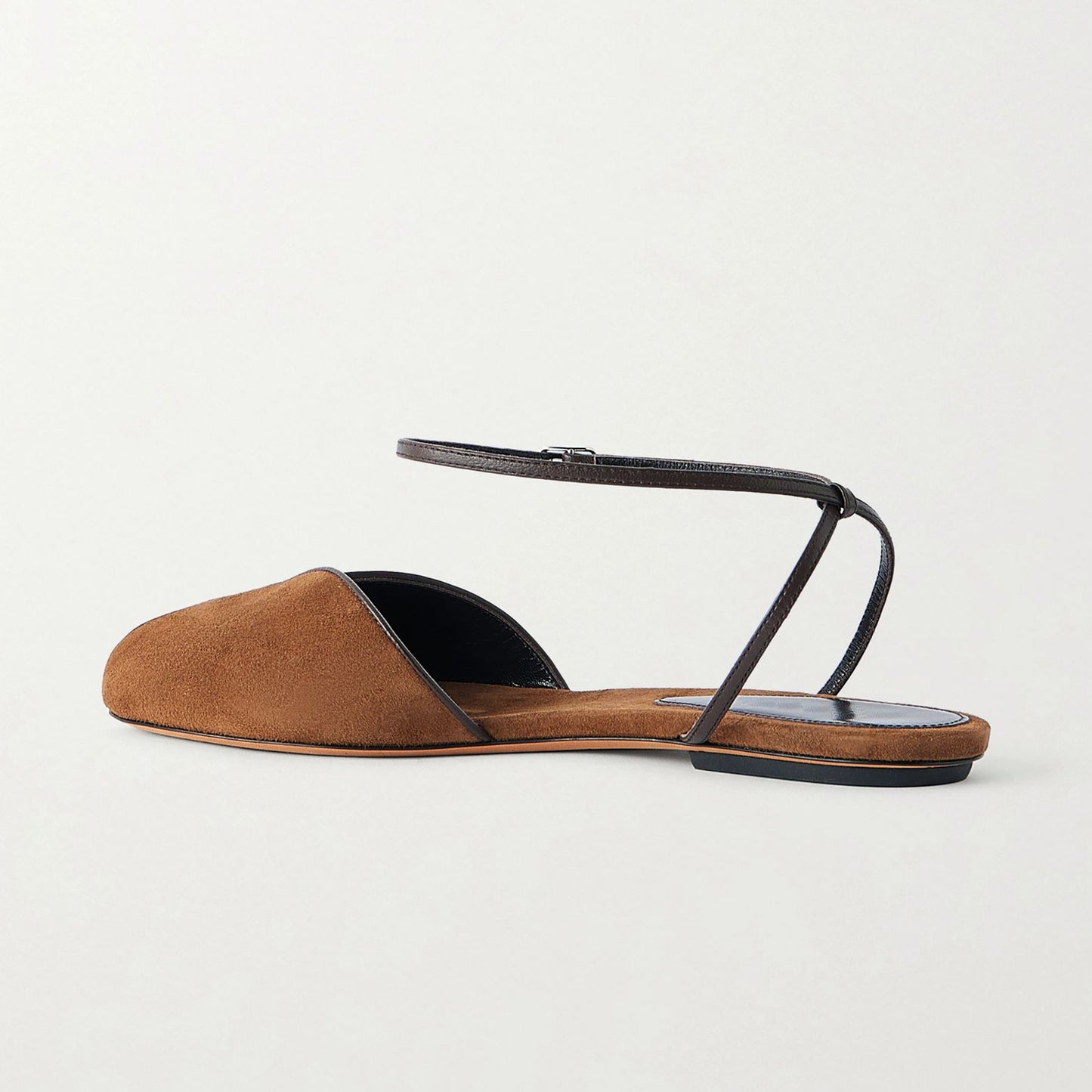 Brown Faux Suede Round-Toe Ankle Strap Slingback Sandals Flats