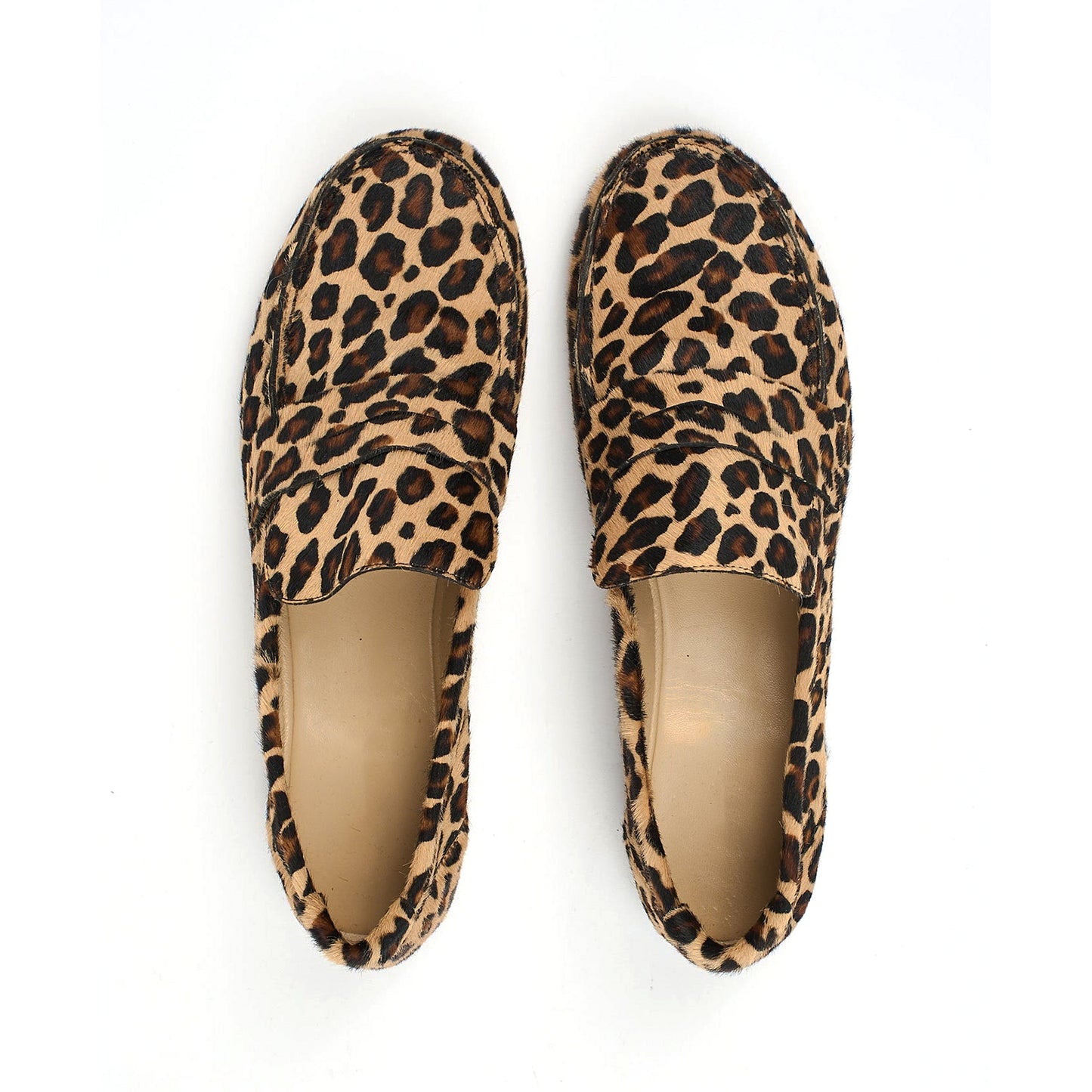 Leopard Print Pony Hair Vegan Leather Round-Toe Slip-On Chic Loafers Flats