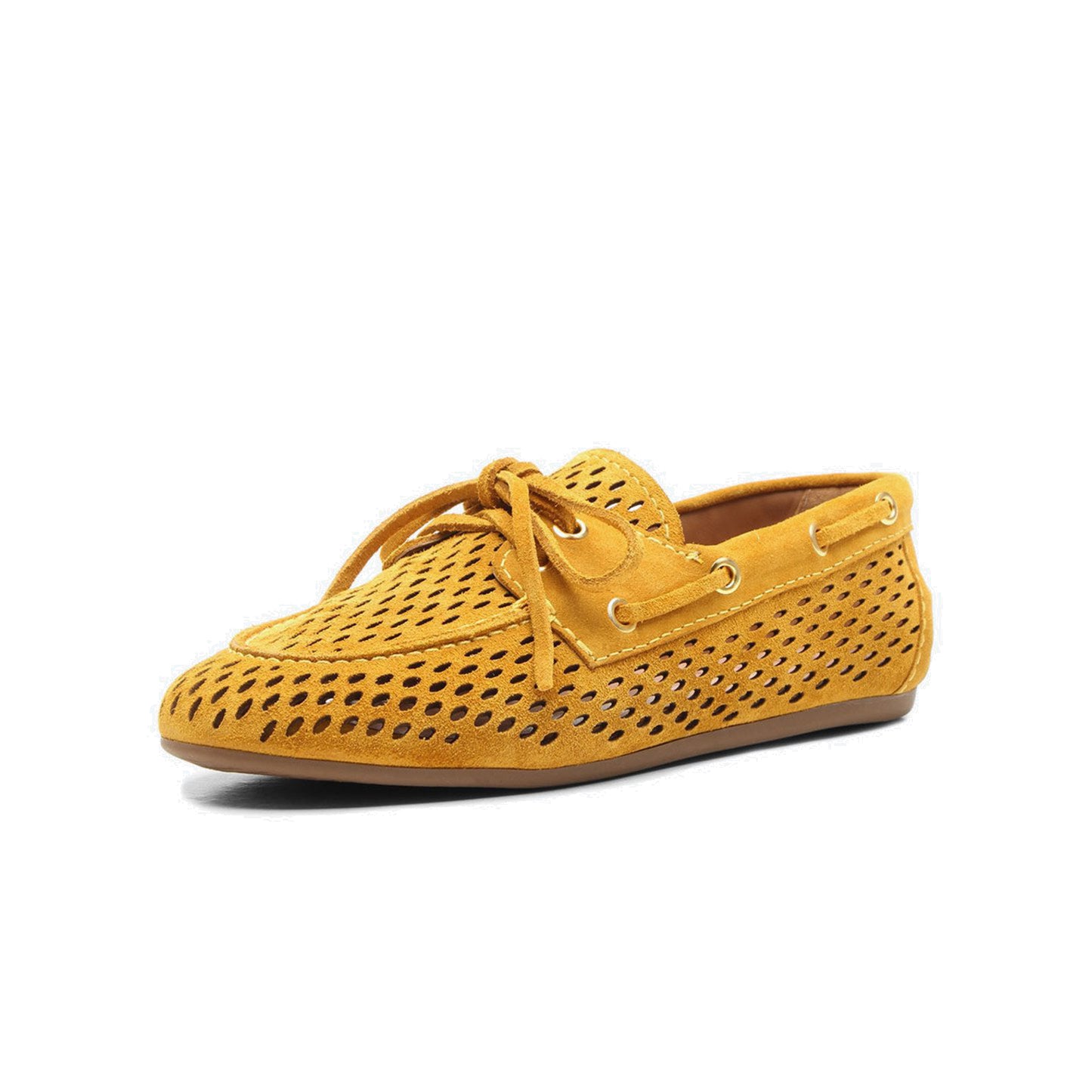 Yellow Faux Suede Round-Toe Little Cutout And Bow Chic Flats