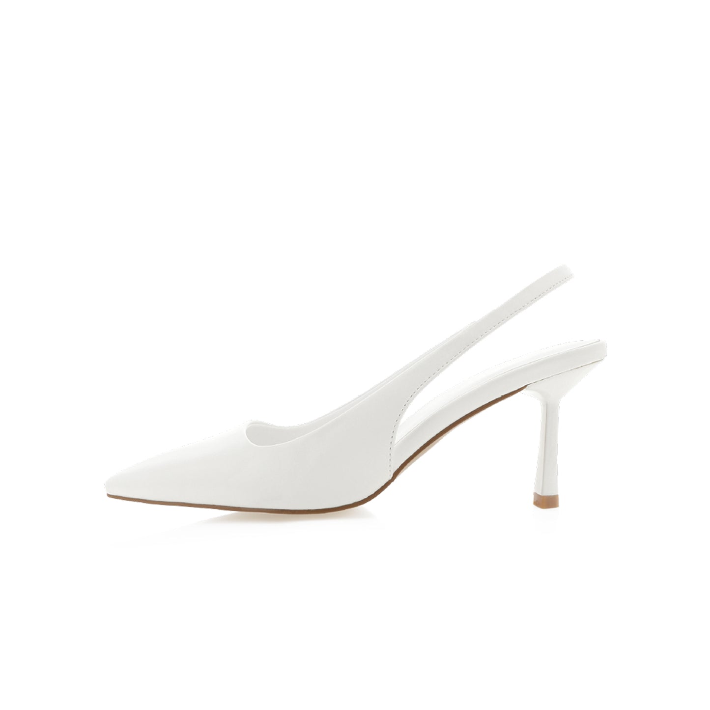 Patent White Classic Pointed-Toe Slip-On Slingback Kitten Heels