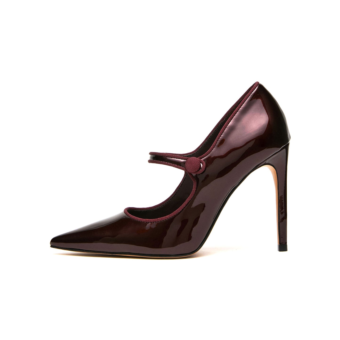 Patent Burgundy Pointed-Toe Bridge Strap Chic Pumps High Heels