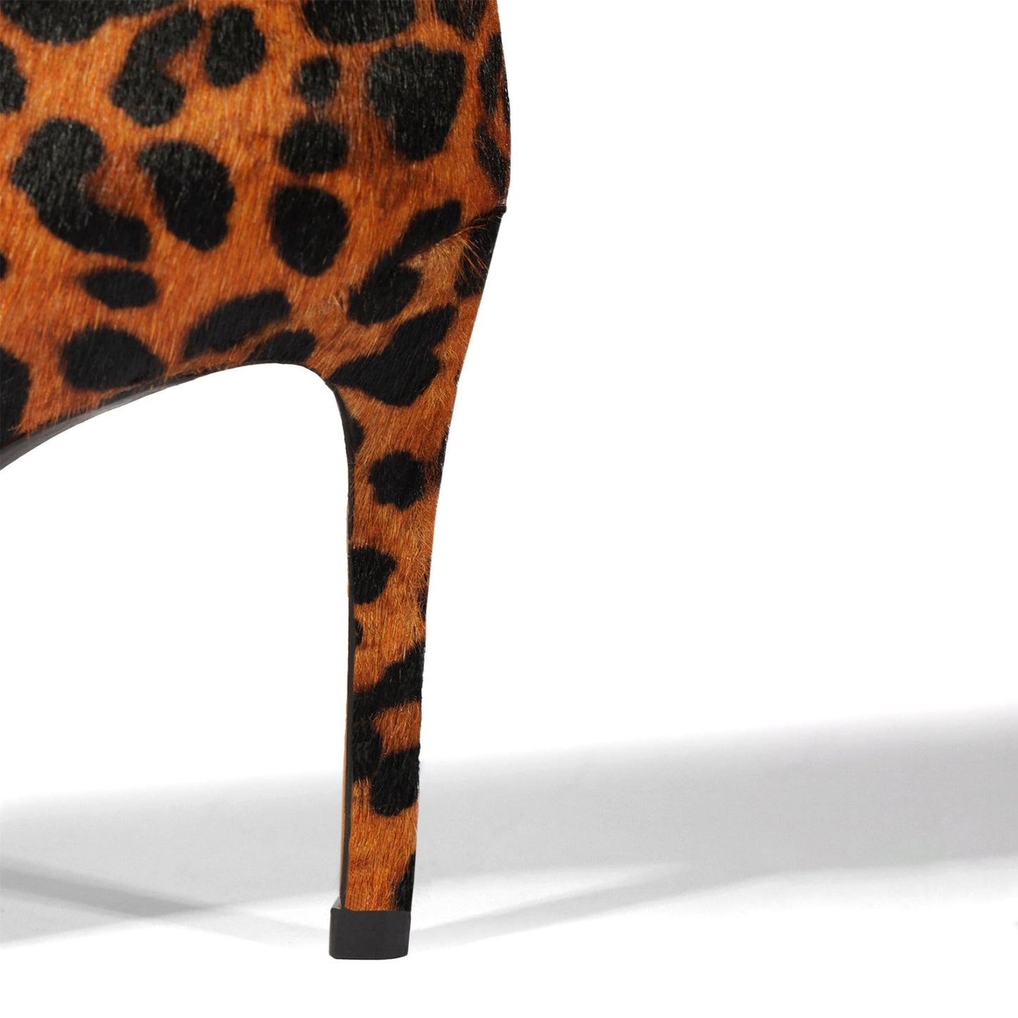 Leopard Pony Hair Pointed-Toe Simple Wide Calf Knee High Stiletto Boots