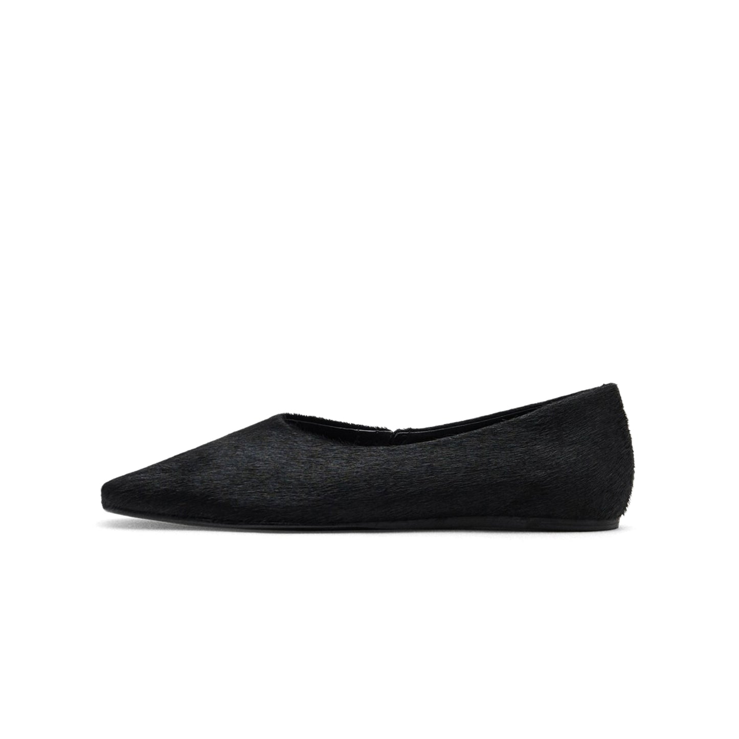 Black Pony Hair Print Square-Toe Ballet Flats