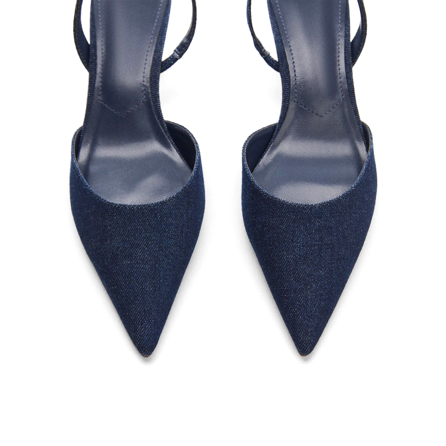 Navy Denim Pointed-Toe Slingback No Fastening Stiletto Kitten Heels