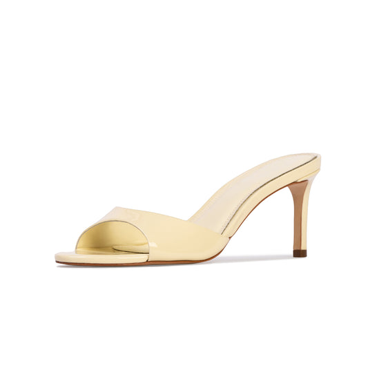 Yellow Patent Round-Toe Simple Sleek Backless High Heels
