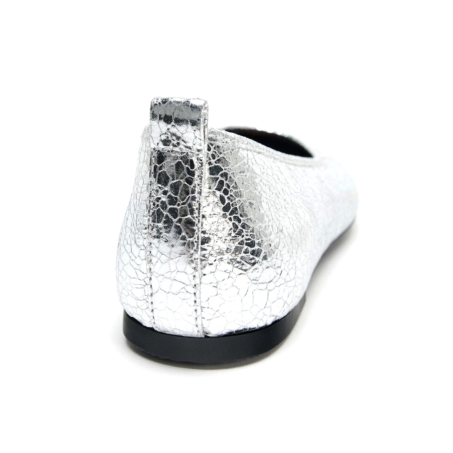 Crinkle Metallic Silver Square-Toe Slip-On Ballet Flats