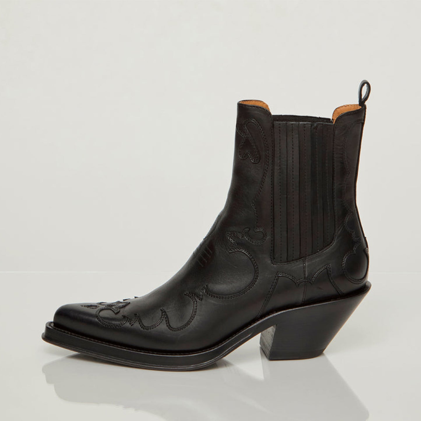 Black Pointed-Toe Appliques Chic Ankle Cowgirl Boots