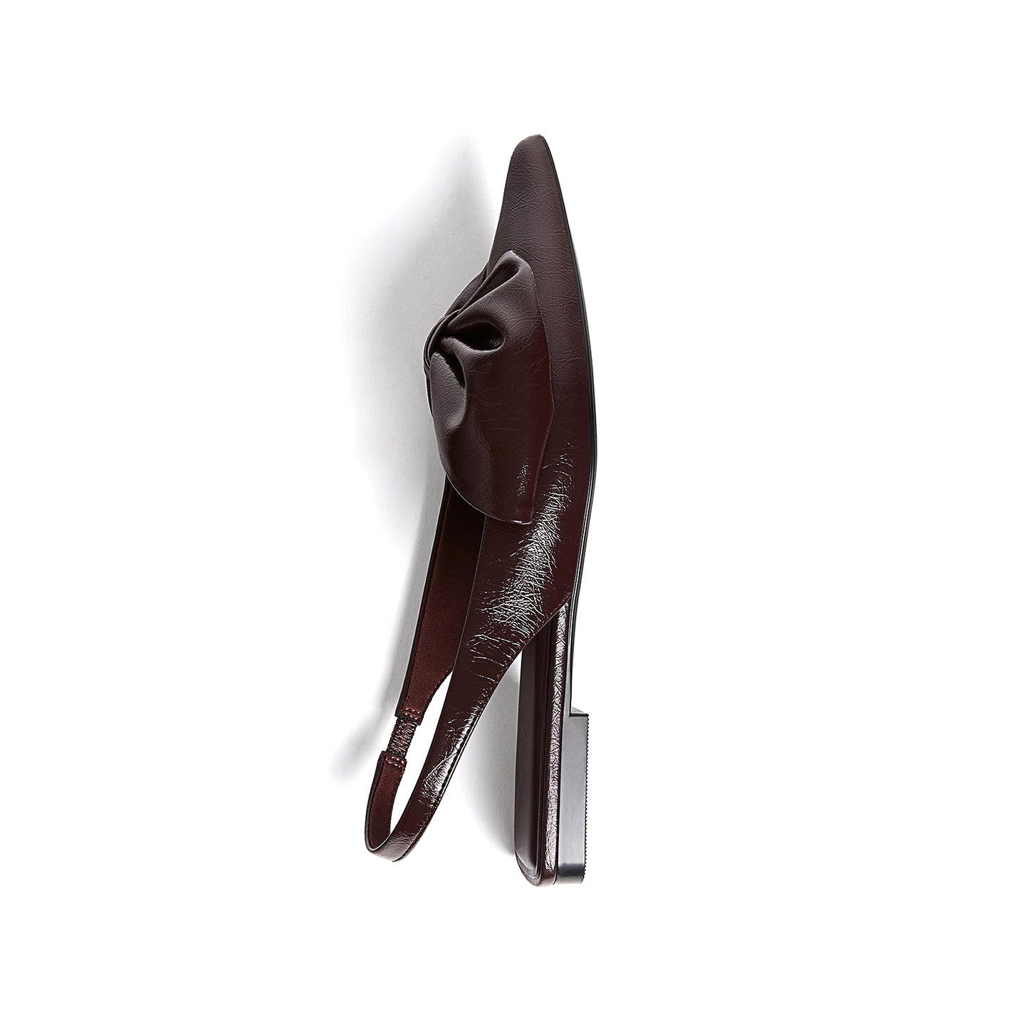 Patent Burgundy Pointed-Toe Front Big Bow Slingback Flats