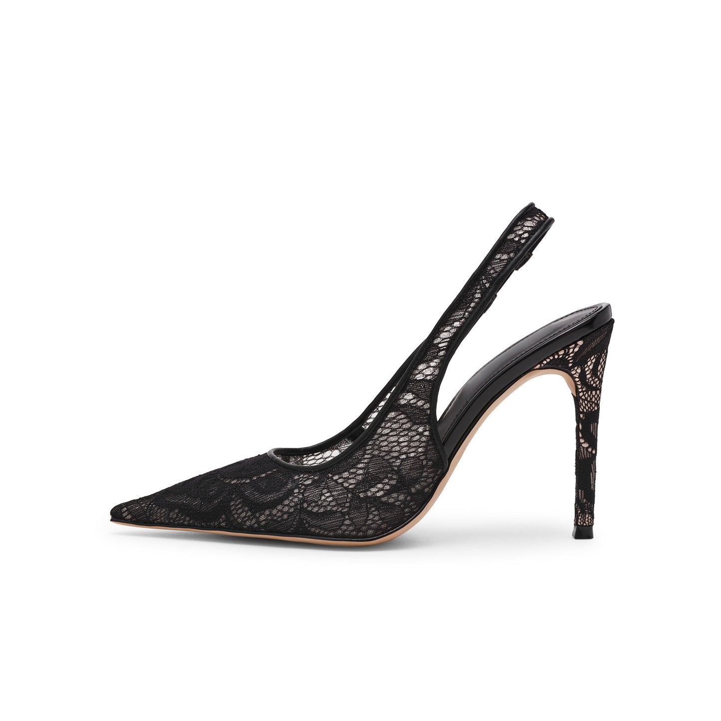 Black Lace Mesh Pointed-Toe Chic Slingback High Heels