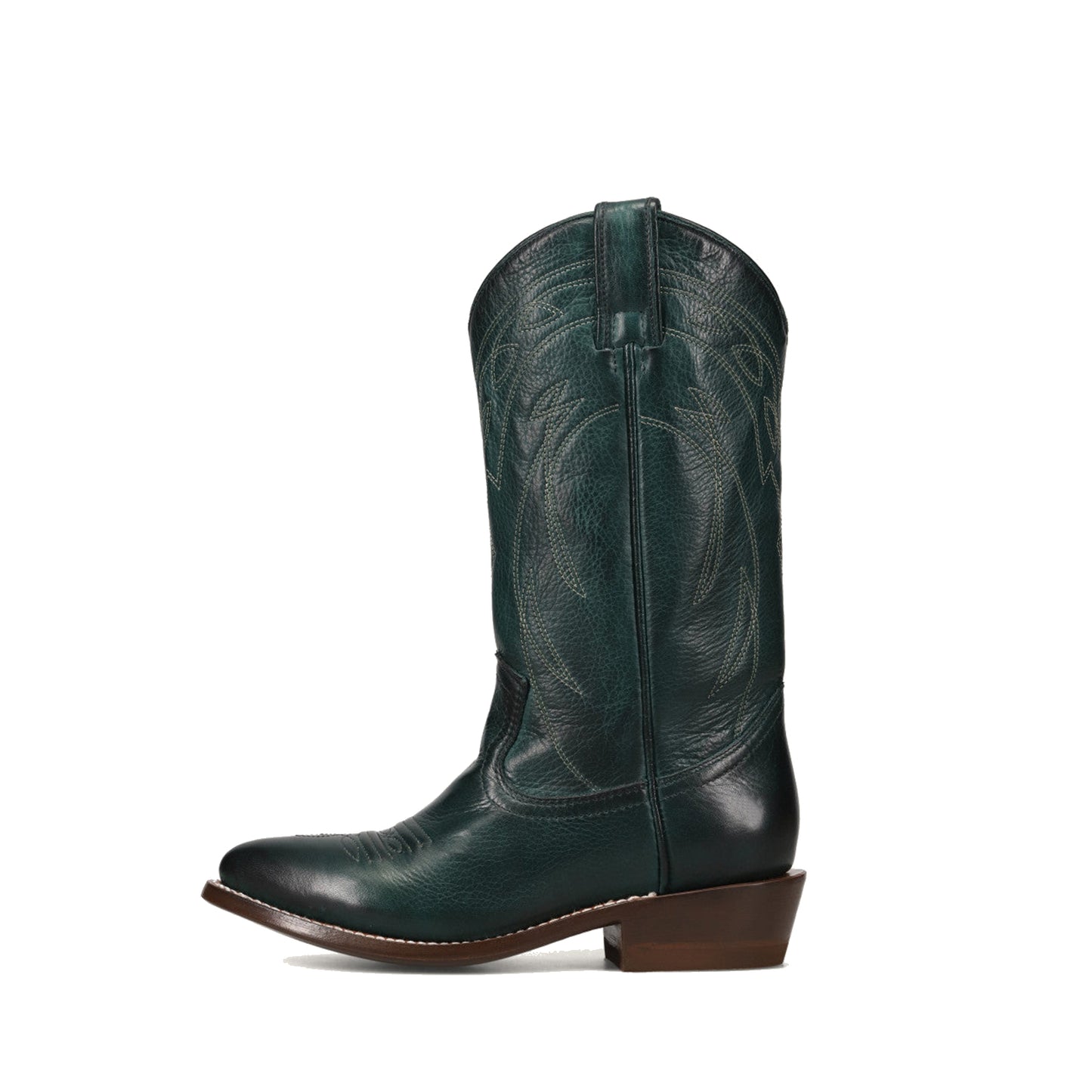 Dark Green Almond-Toe Chic Embroidery Western Mid Calf Cowgirl Boots