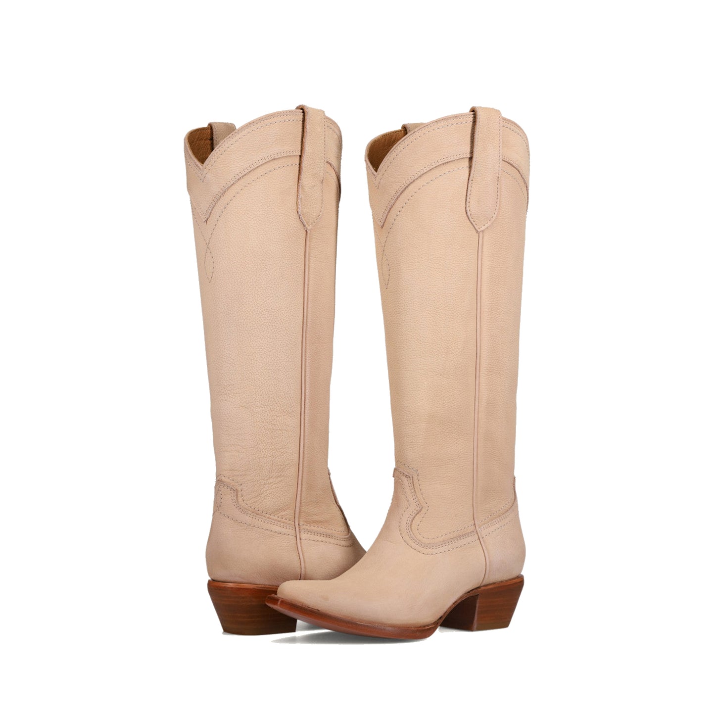 Bone Almond-Toe Sleek Wide Calf Knee High Simple Cowgirl Boots
