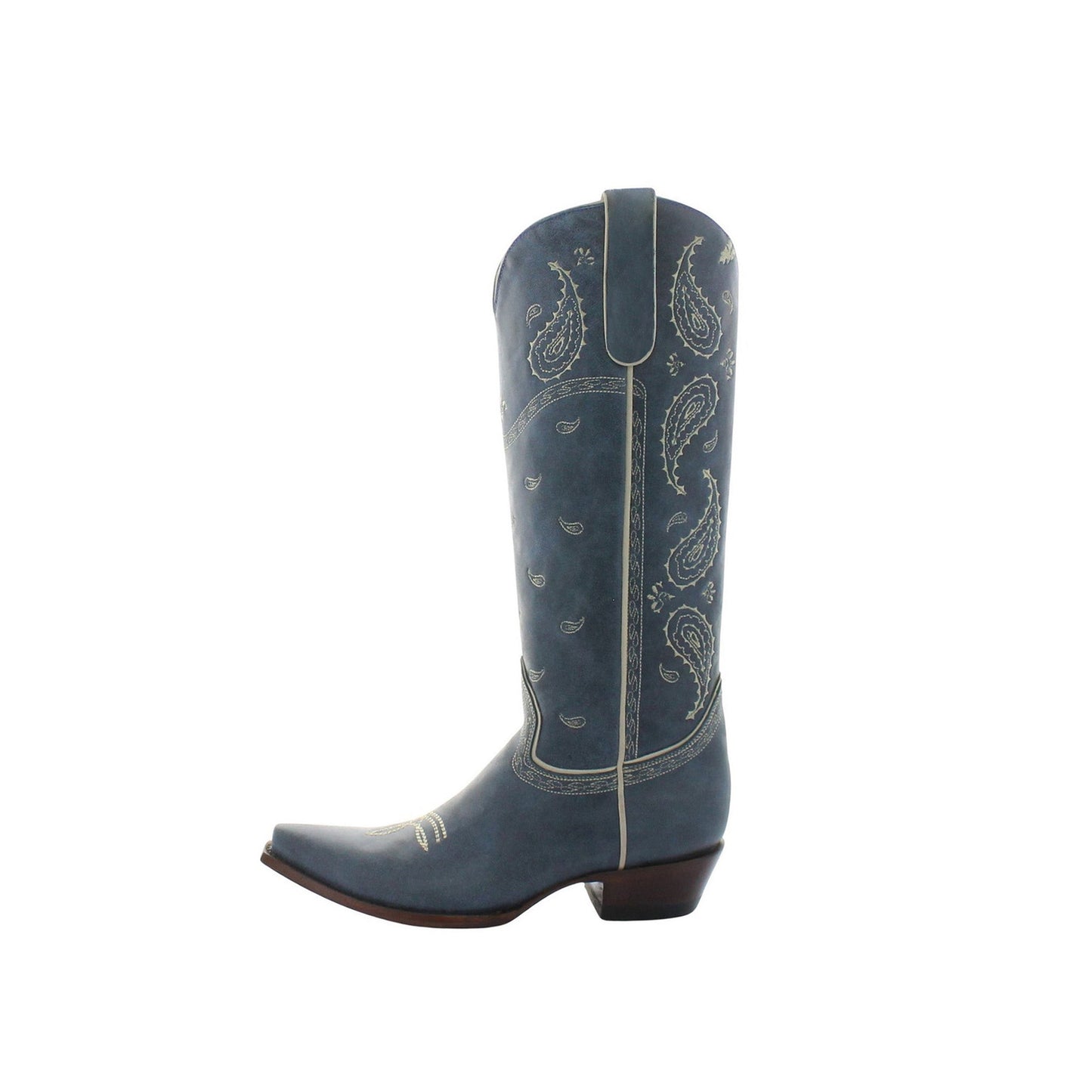 Blue Snip-Toe Paisley Embroidery Half-Zip Knee High Cowgirl Boots