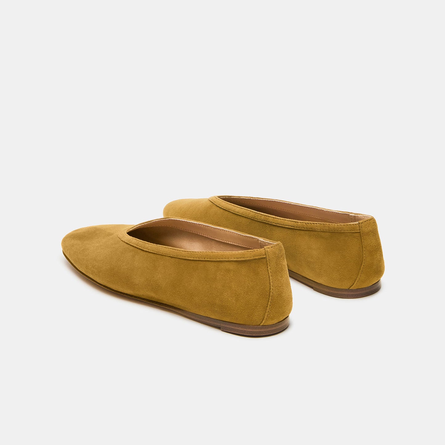 Tan Faux Suede Elegant Square-Toe Rhinestone Slip-On Flats