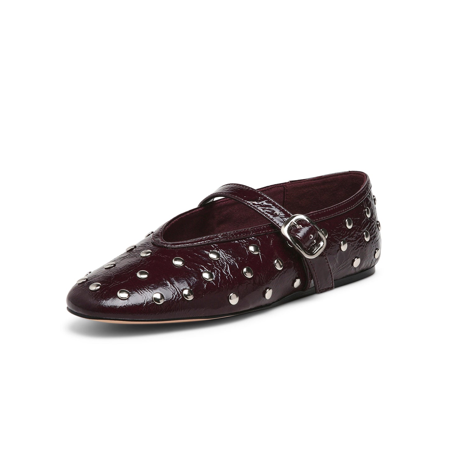 Patent Cherry Red Round-Toe Studs And Mary Jane Ballet Flats