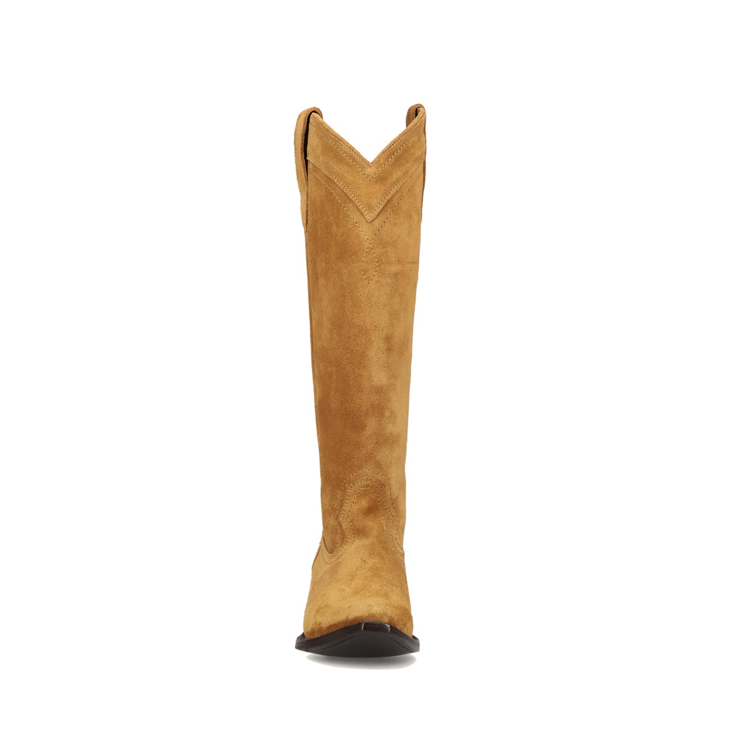 Camel Faux Suede Almond-Toe Sleek Wide Calf Knee High Simple Cowgirl Boots