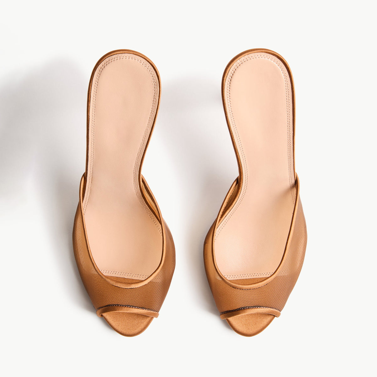 Copper Mesh And Satin Peep Round-Toe Backless Pumps High Heels