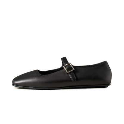 Black Square-Toe Bridge Strap Mary Janes Flats