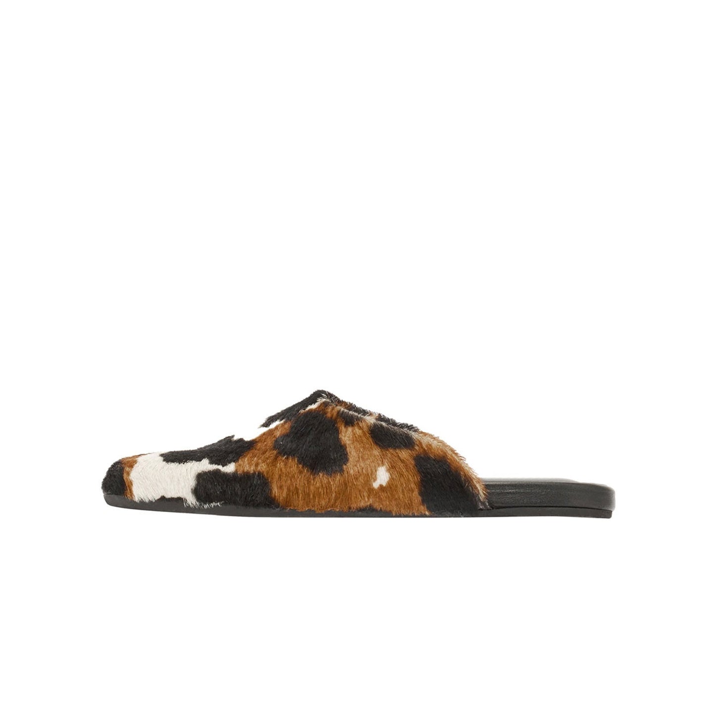 Cow Pattern Pony Hair Round-Toe Slipper Backless Flats