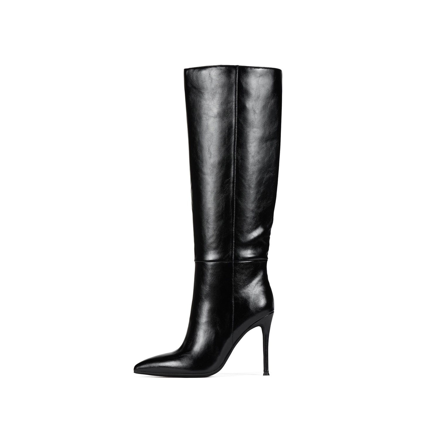 Black Pointed-Toe Sleek Chic Wide Calf Knee High Stiletto Boots