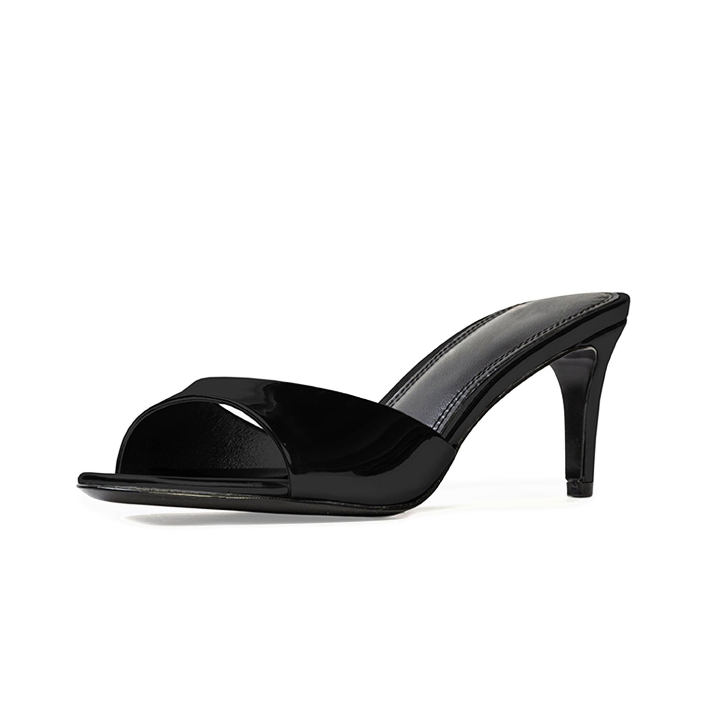 Patent Black Round-Toe Simple Sleek Backless High Heels