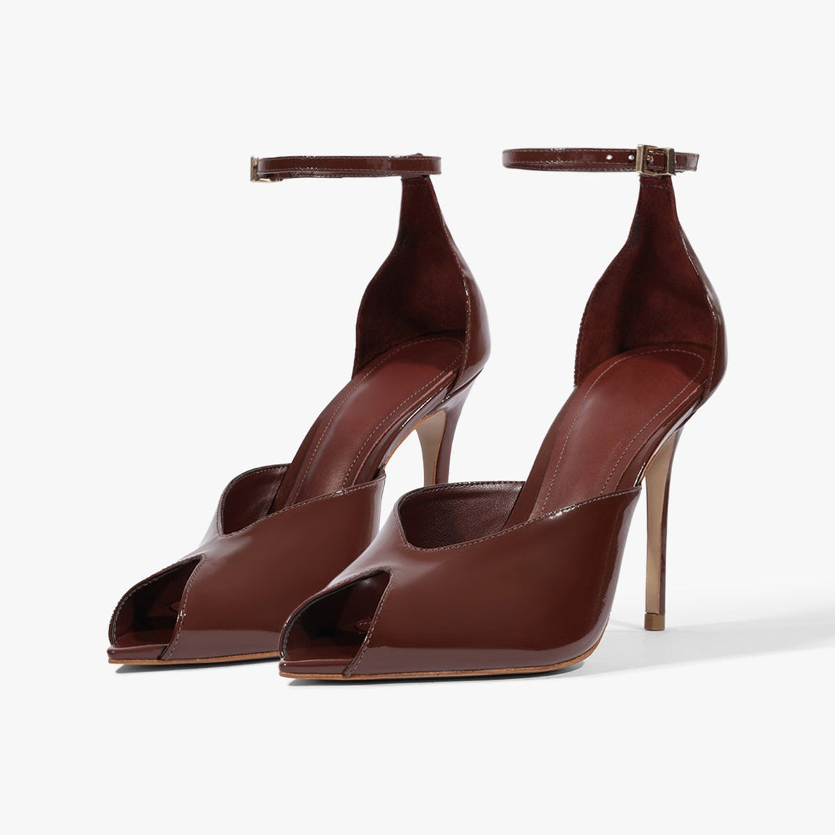 Patent Burgundy Peep Pointed-Toe Chic Ankle Strap Slip-On High Heels
