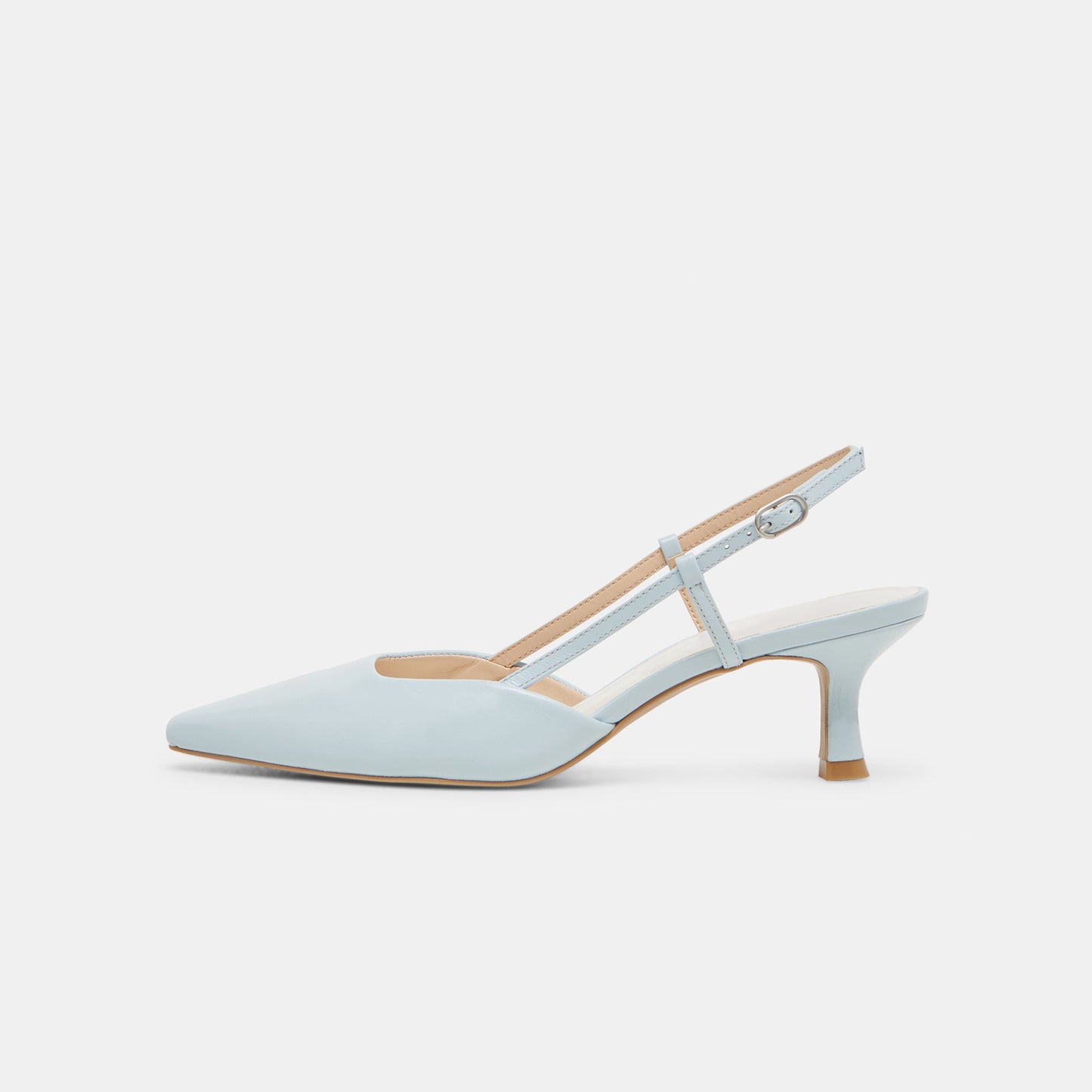Ice Blue Pointed-Toe Classic Slip-On Slingback Kitten Heels