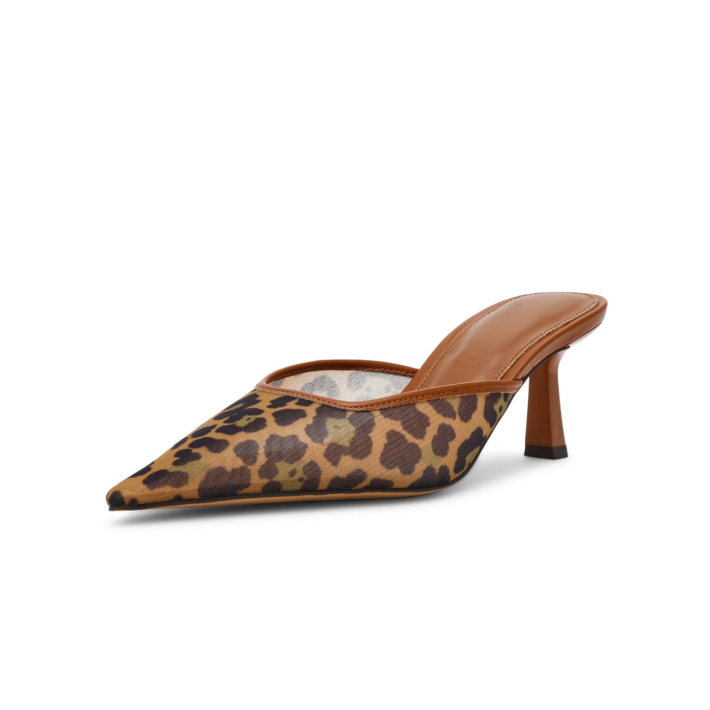 Leopard Mesh Pointed-Toe Classic Slip-On Backless Kitten Heels