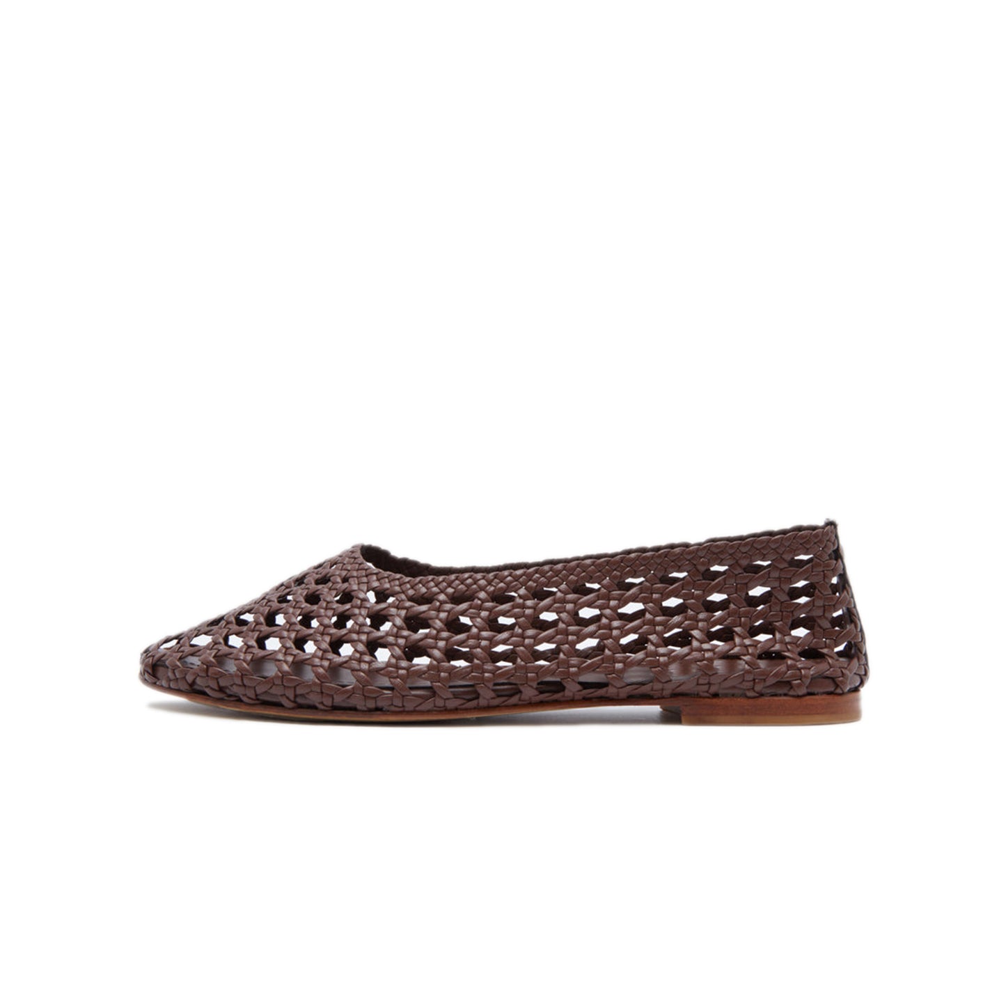 Coffee Woven Round-Toe Slip-On Classic Ballet Flats