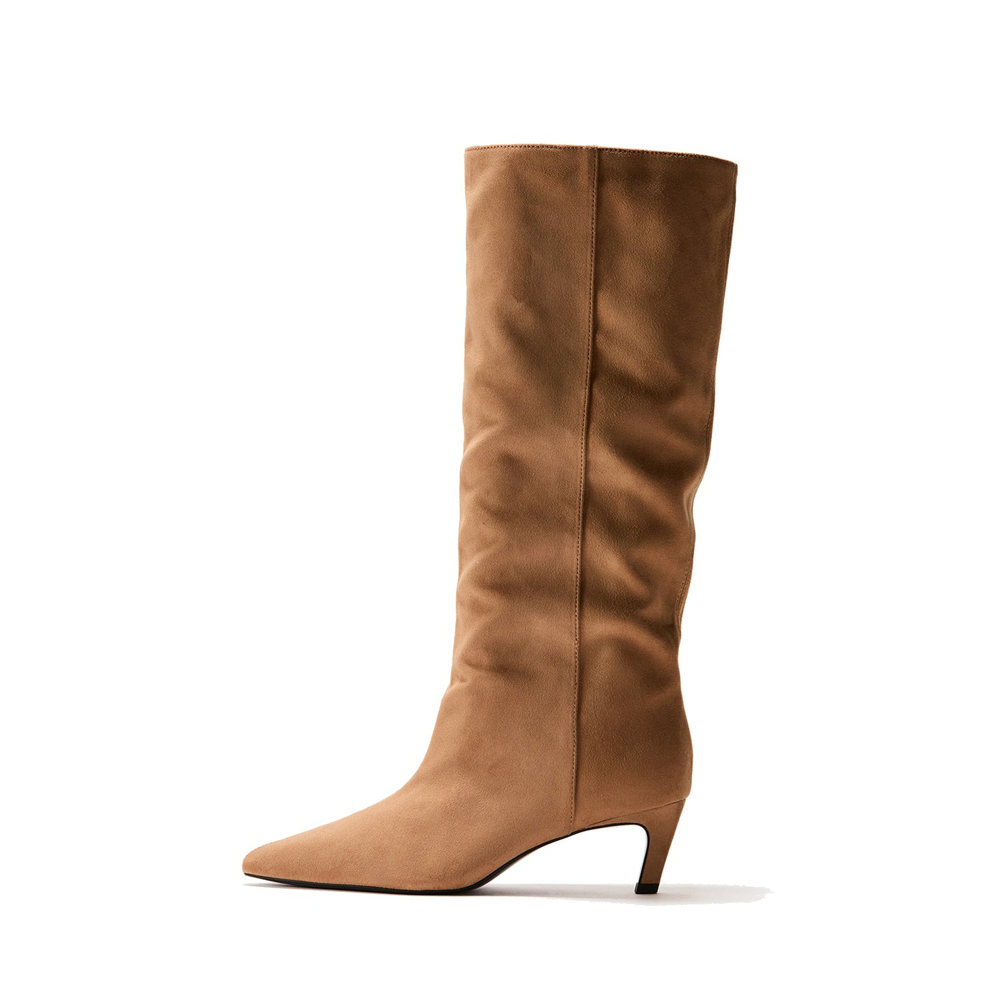 Sand Faux Suede Pointed-Toe Sleek Wide Calf Knee High Stiletto Boots