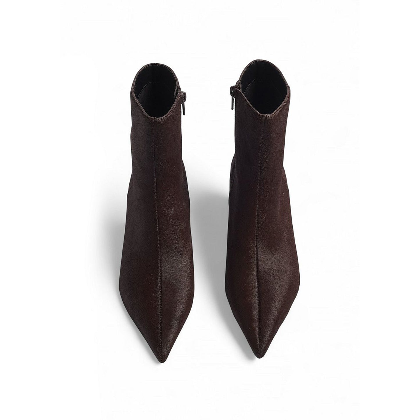 Brown Pony Hair Vegan Leather Pointed-Toe Full-Zip Ankle Stiletto Boots