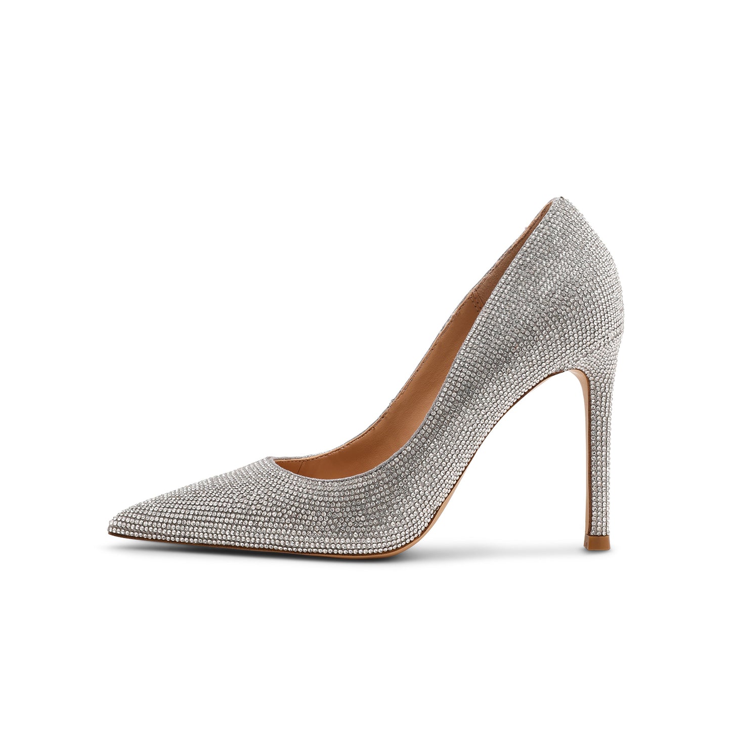 Silver Satin Full Rhinestones Pointed-Toe Classic Slingback High Heels