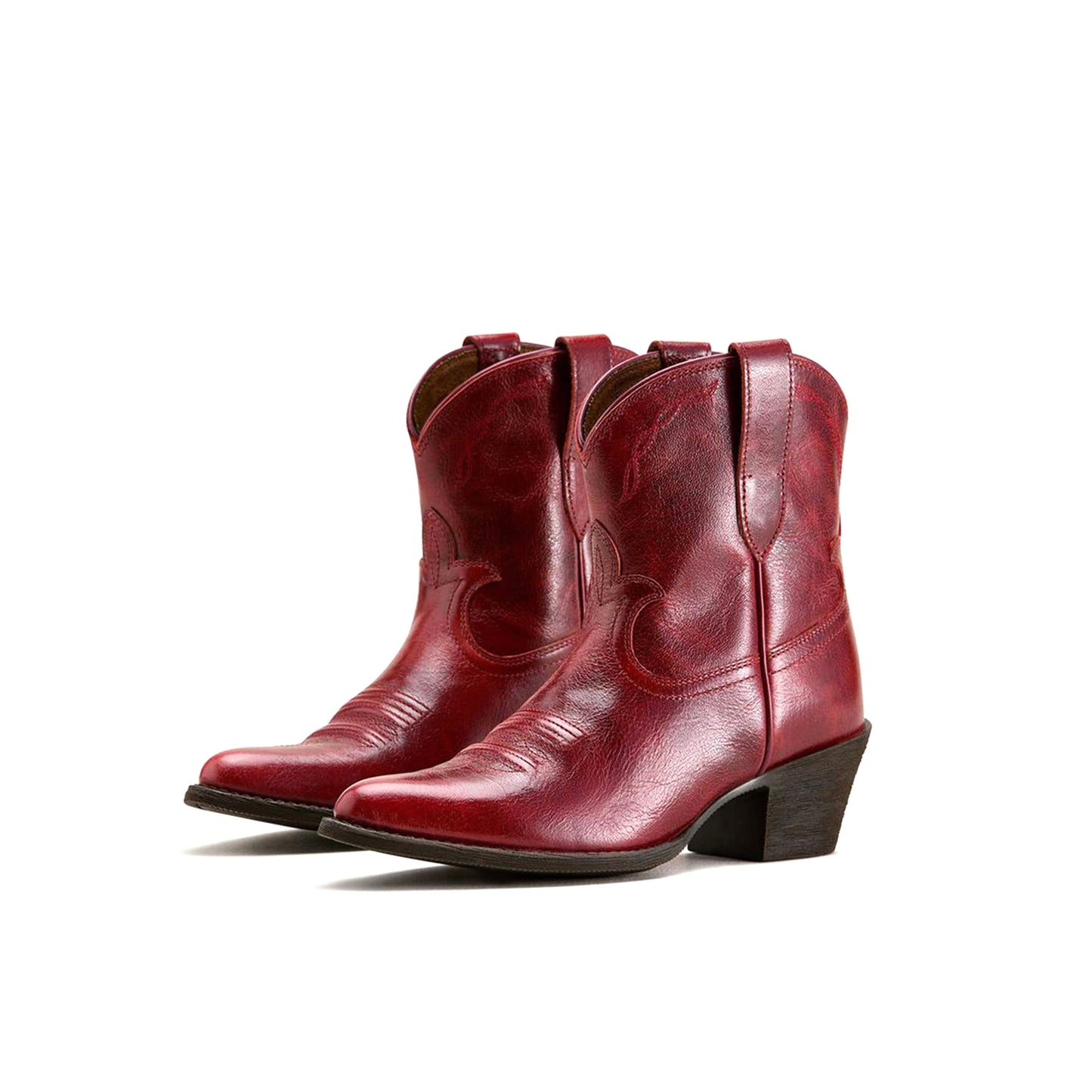 Cognac Almond-Toe Stitch Ankle Cowgirl Boots